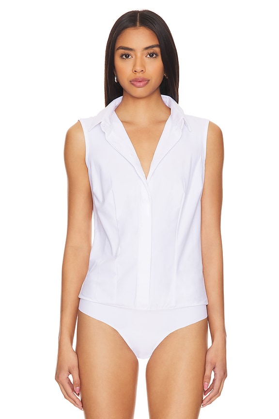Commando Classic Sleeveless Button Down Bodysuit In White