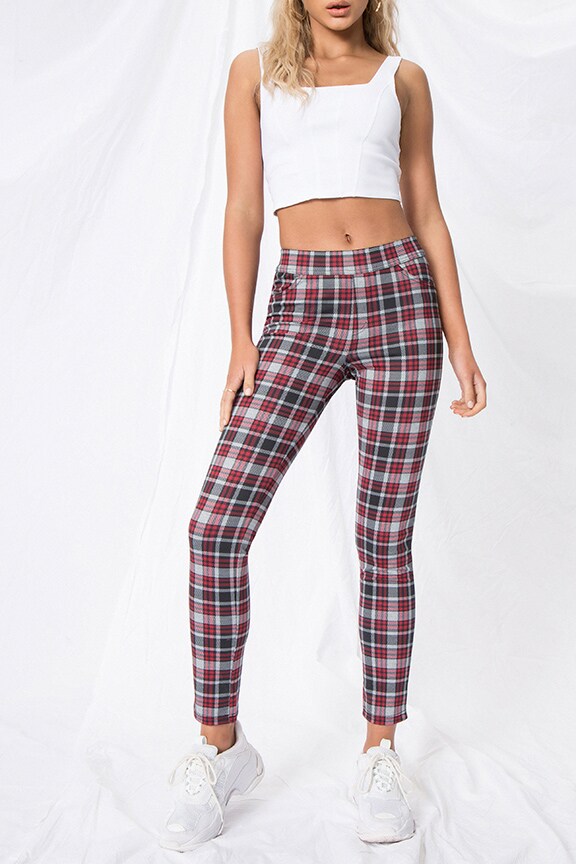 Image 1 of Skinny Pants in Red Plaid