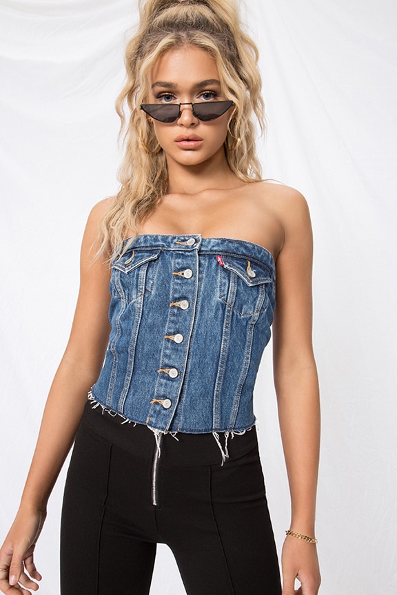 Image 1 of Lace Up Denim Corset in Laced Up