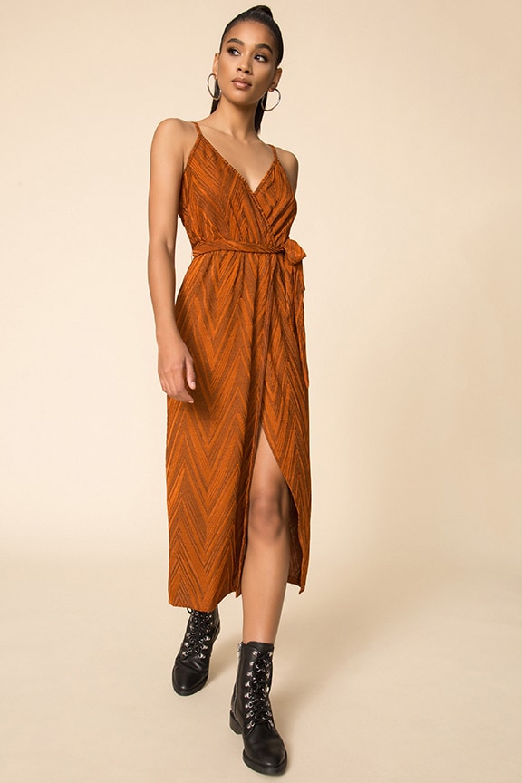 Image 1 of Strappy Wrap Dress in Burnt Orange