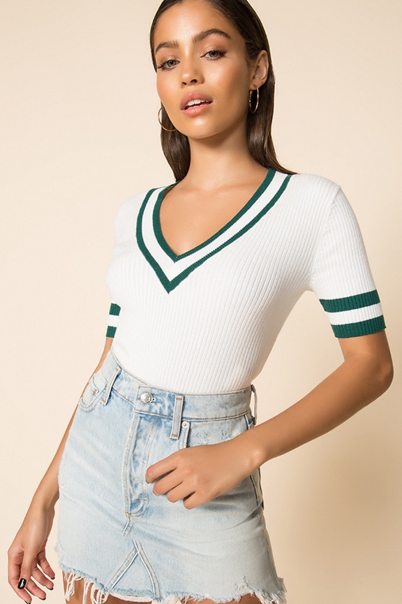 Image 1 of No Limit Knit Top in White & Green