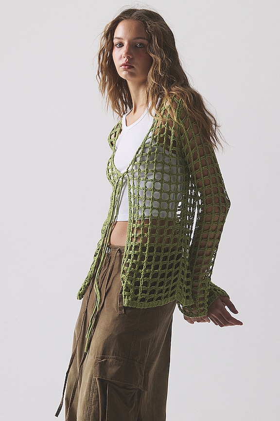 Shop More To Come Malya Tie Cardigan In Sage