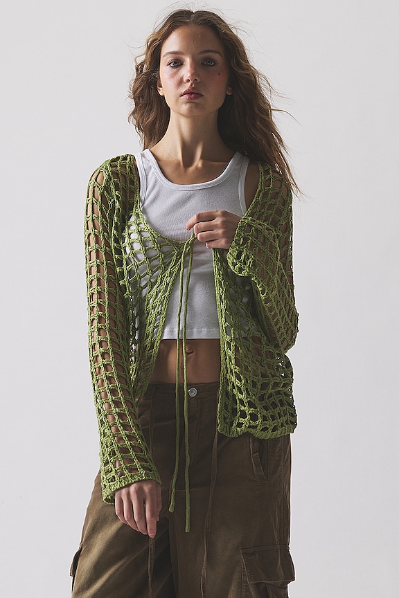 Shop More To Come Malya Tie Cardigan In Sage