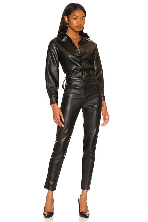 Image 1 of Branka Leather Jumpsuit in Black