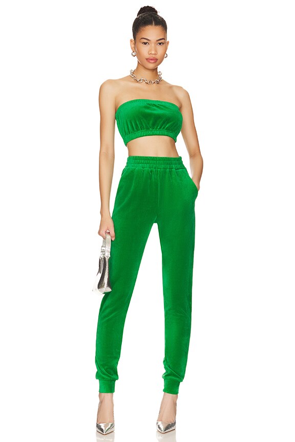 Superdown Penelope Velour Pant Set In Green