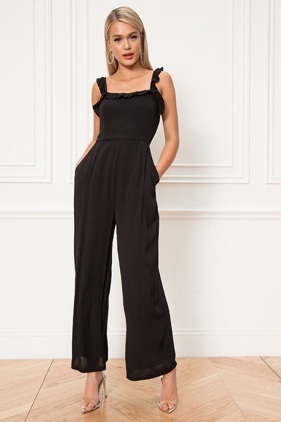 superdown Victoria Ruffle Jumpsuit in Black