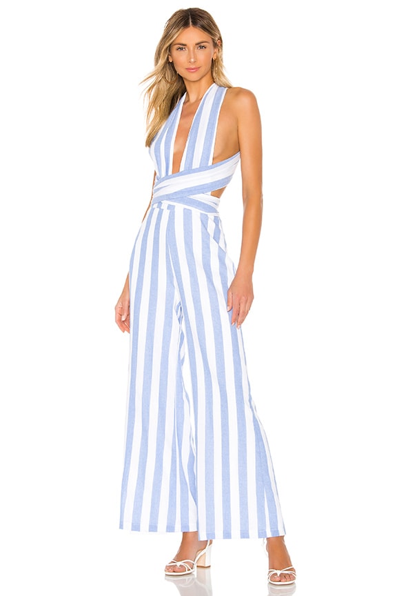 Image 1 of Kia Striped Jumpsuit in Blue & White