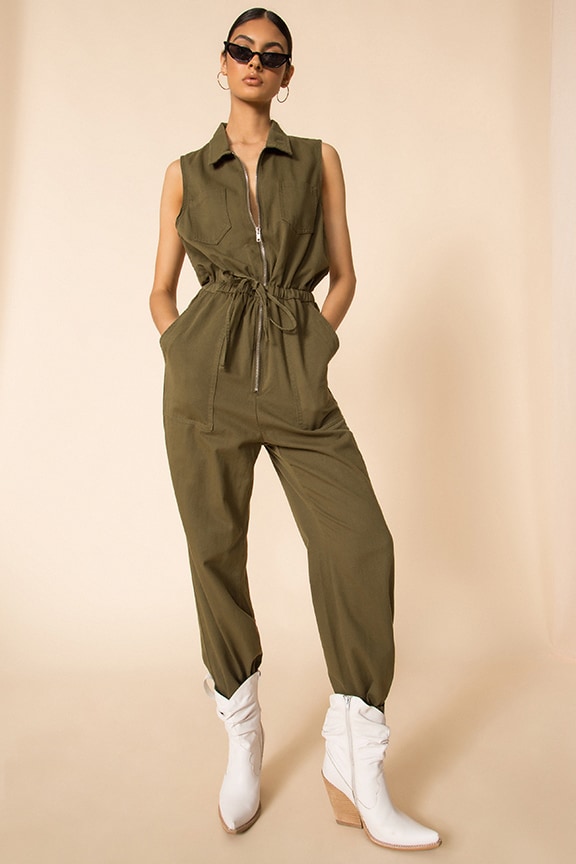 Image 1 of Elisa Sleeveless Jumpsuit in Army Green