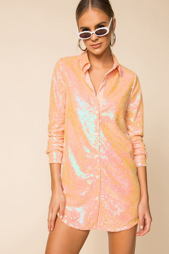Image 1 of Vella Shirt Dress in Pink Sequin