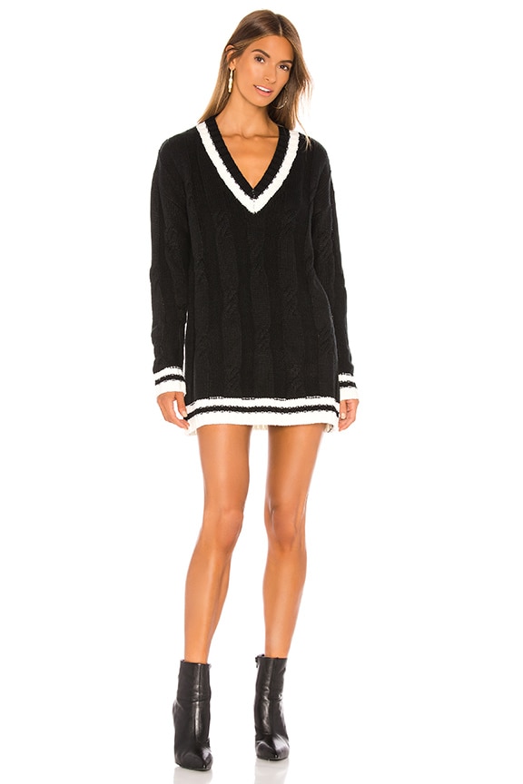 Image 1 of Shawnie Varsity Sweater Dress in Black & White