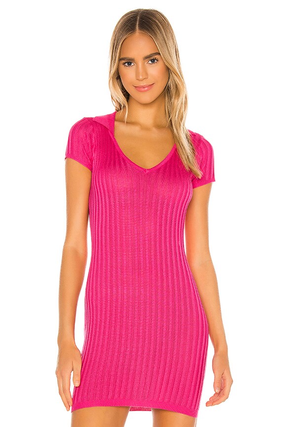 Image 1 of Mariella Ribbed Mini Dress in Hot Pink
