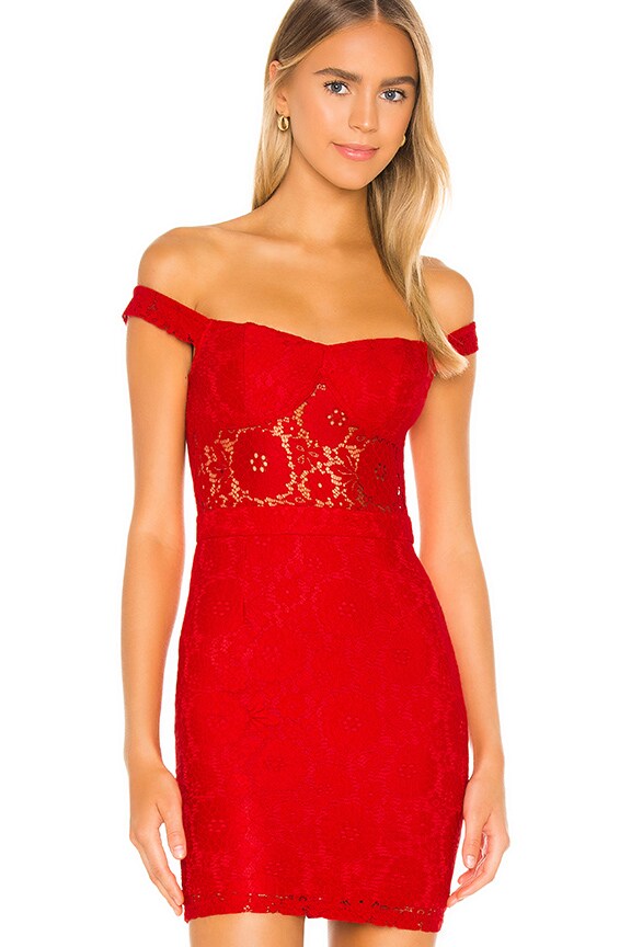 Image 1 of Naressa Off Shoulder Dress in Red
