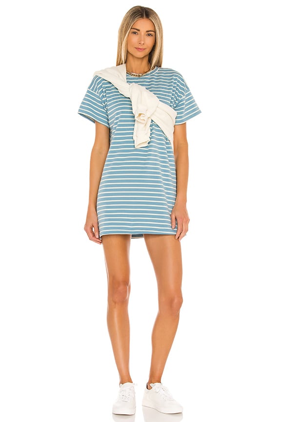 Image 1 of Katrina Stripe Shirt Dress in Blue & White