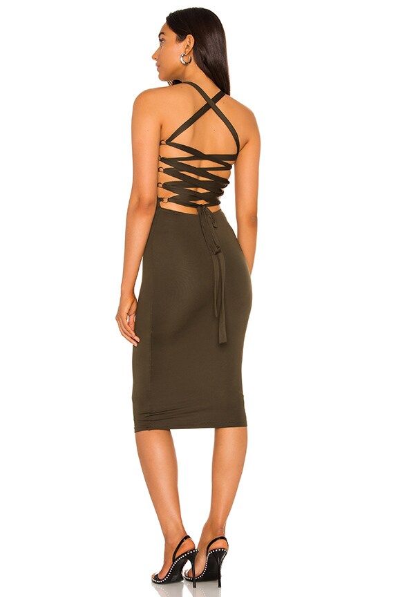 superdown Yvonne Laced Back Midi Dress in Green