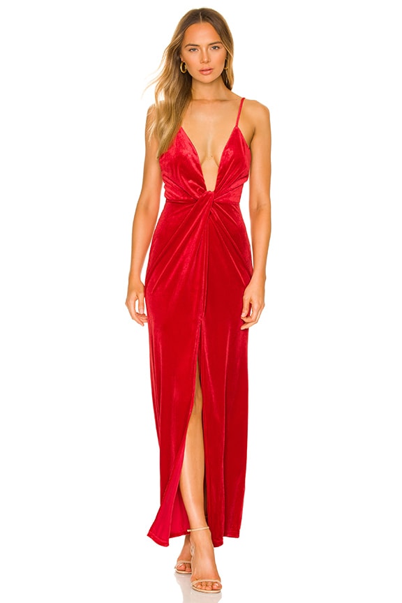 Image 1 of Aurora Deep V Maxi Dress in Red