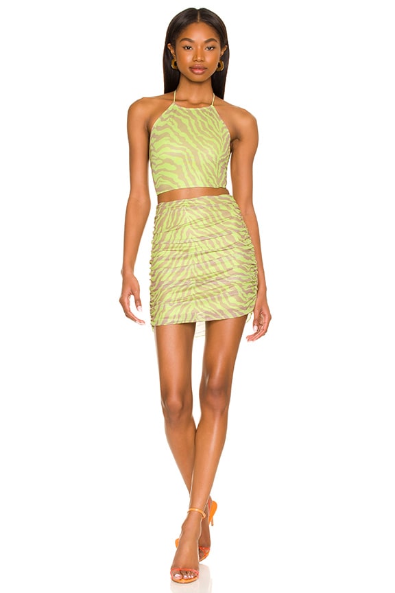Image 1 of Cierra Ruched Skirt Set in Lime Multi