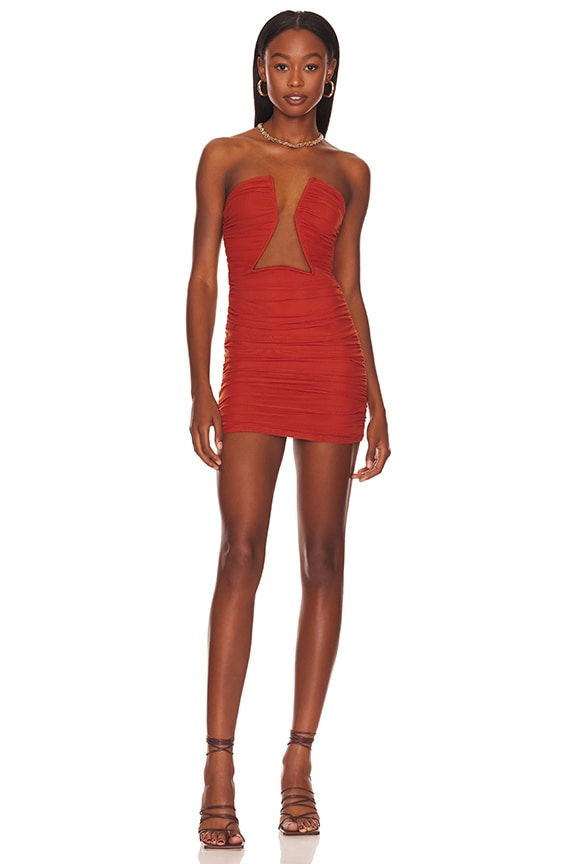 Shop Superdown Thea Ruched Mini Dress In Burnt Orange