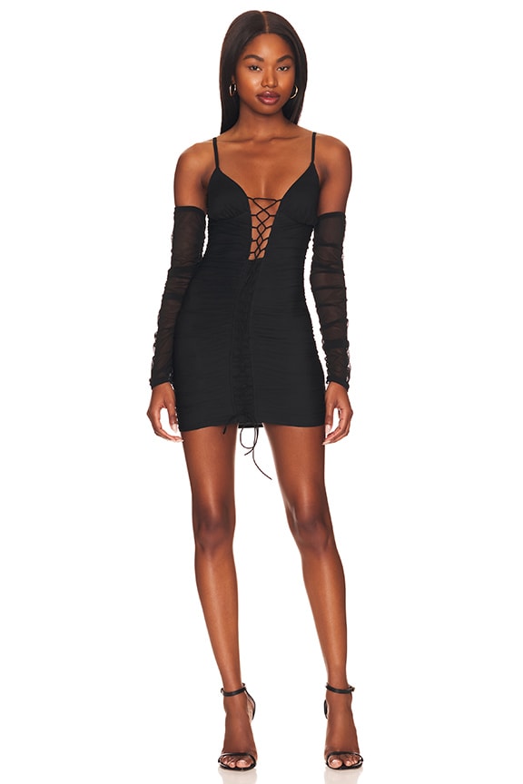 Image 1 of Arabella Lace Up Dress in Black