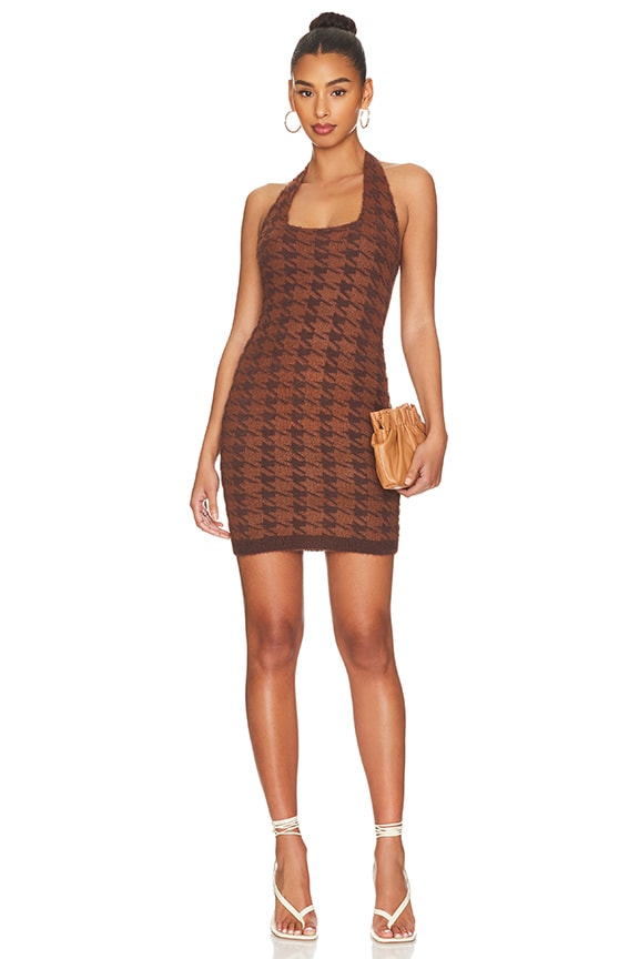 Image 1 of Harper Halter Mini Dress in Brown Multi