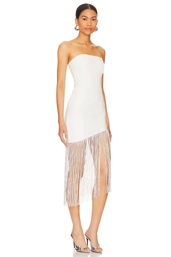 White Fringe Asymmetrical Dress