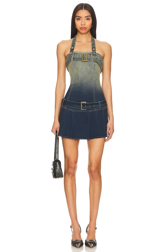 Superdown Kyla Belted Mini Dress In Denim