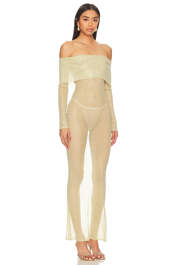 Superdown Seraphina Off Shoulder Dress In Neutral Stripe