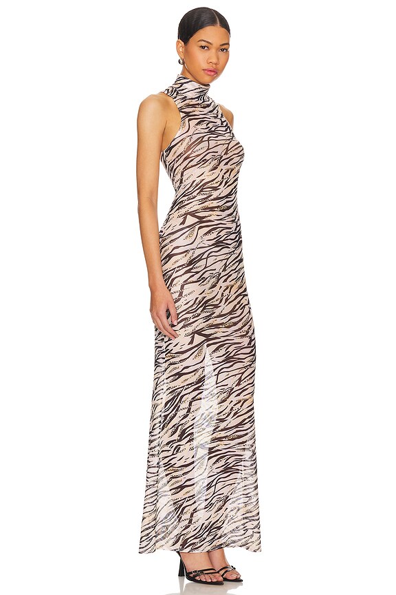 Superdown Angelika Sheer Dress In Beige Multi