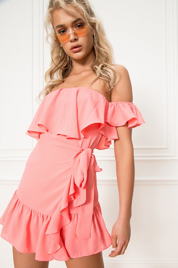 Image 1 of Jolene Ruffle Wrap Dress in Peach
