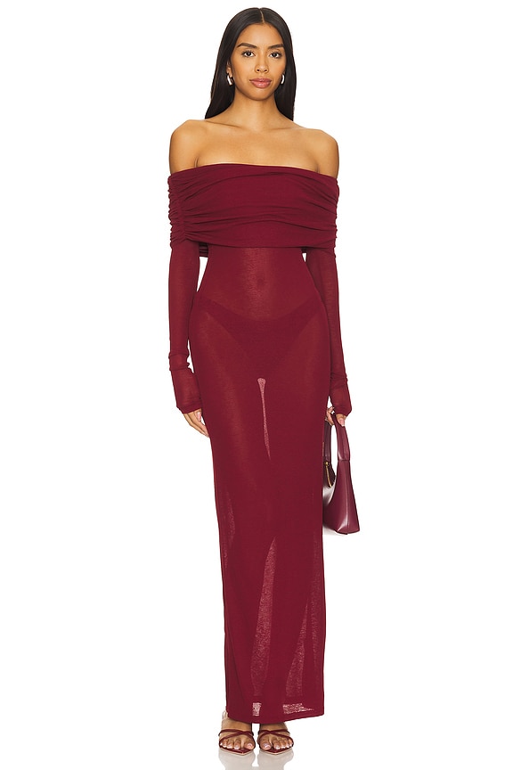 Image 1 of Chantal Sheer Gown in Burgundy