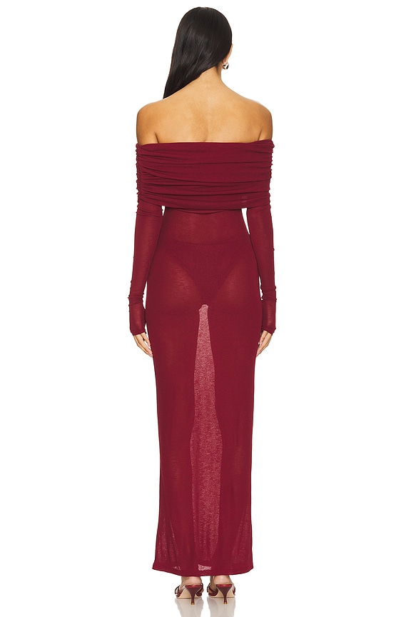 Superdown Chantal Sheer Gown In Burgundy