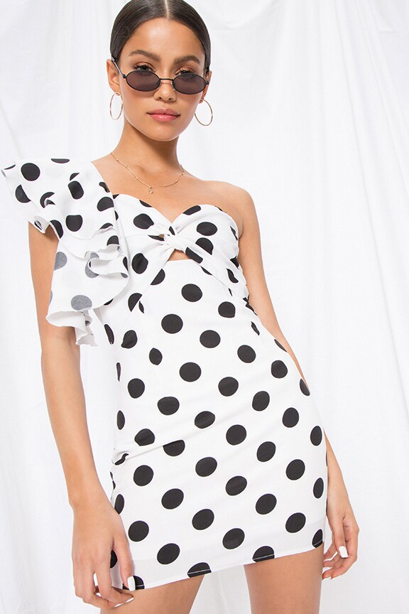 Image 1 of Idalah Polka Dot Dress in Black & White
