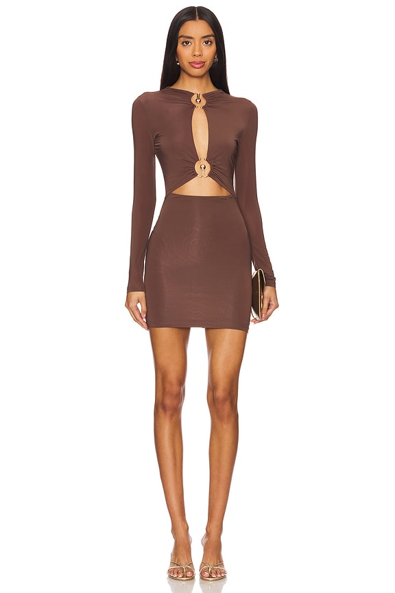 Image 1 of Sarah Cut Out Dress in Chocolate Brown