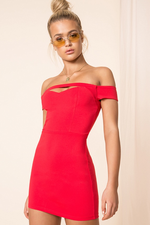 Image 1 of Carine Off Shoulder Dress in Red