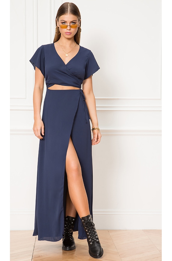 Image 1 of Casey Wrap Maxi Dress in Navy Blue