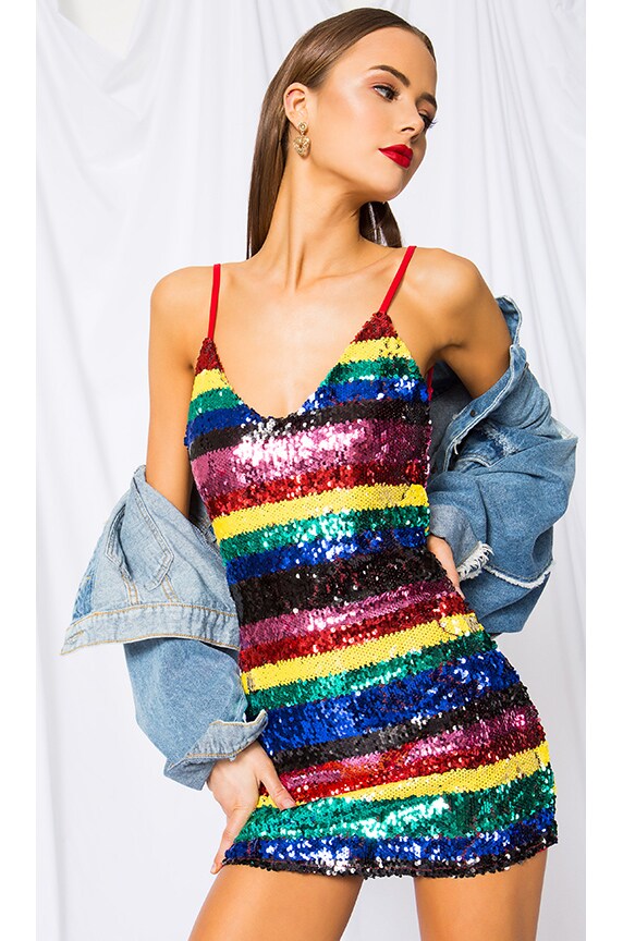Image 1 of Brittani Open Back Dress in Multi Color