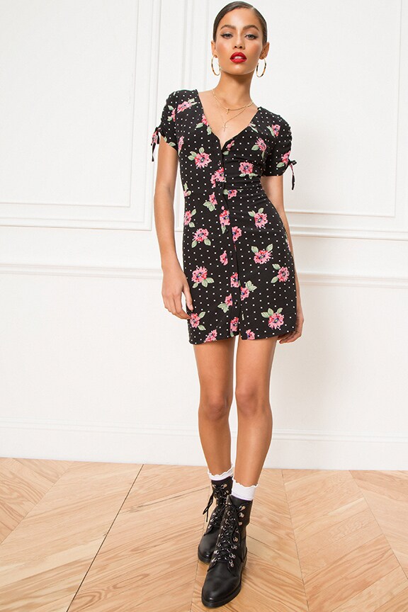 Image 1 of Lainie Button Mini Dress in Floral Polka Dot