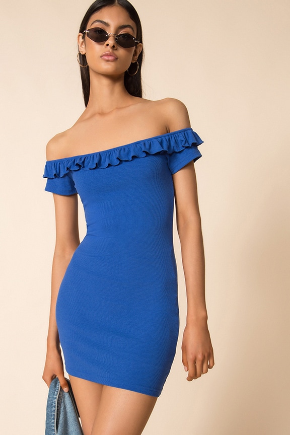 Image 1 of Daniella Off Shoulder Dress in Blue
