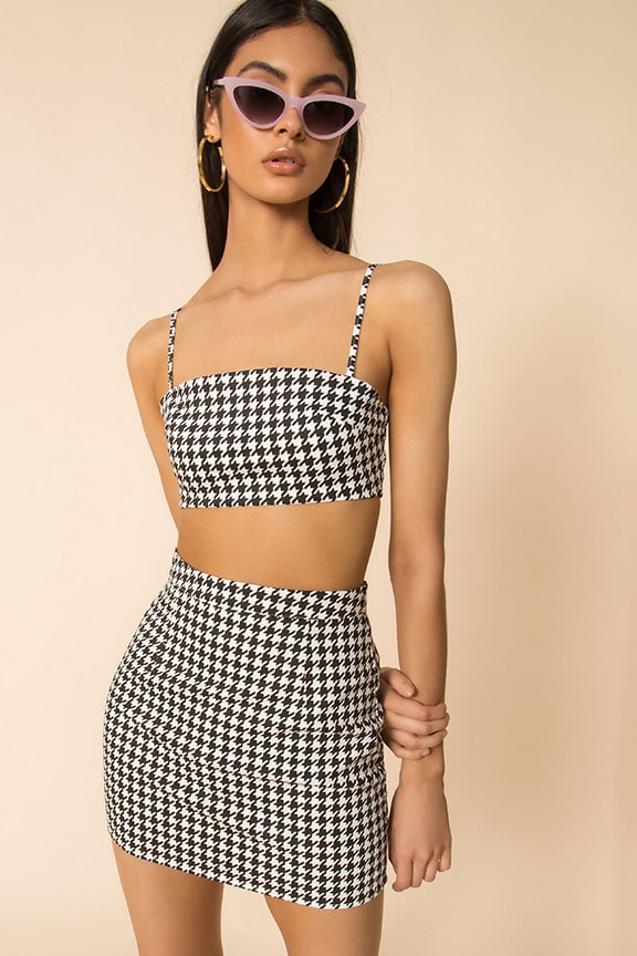 Image 1 of Claire Houndstooth Skirt Set in Black & White