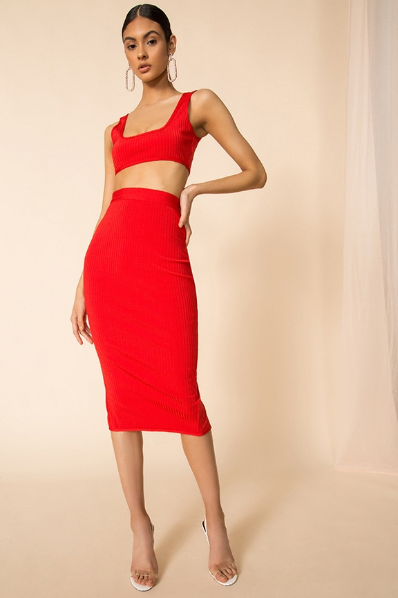 Image 1 of Akeela Midi Skirt Set in Red
