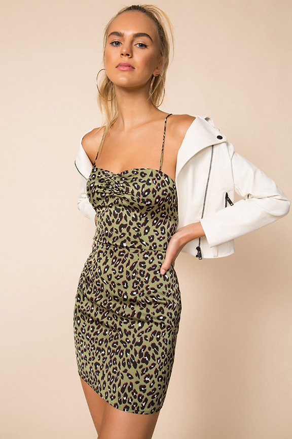 Image 1 of Tony Lace Up Dress in Green Leopard