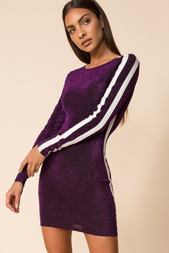 Image 1 of Reina Metallic Bodycon Dress in Purple