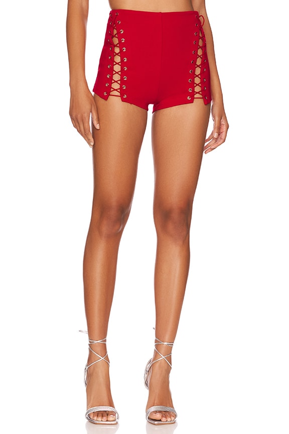 Image 1 of Ava Lace Up Shorts in Red