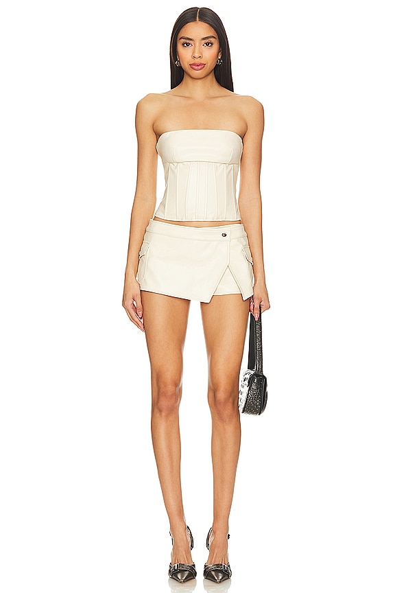 Superdown Odessa Leather Skort In Bone