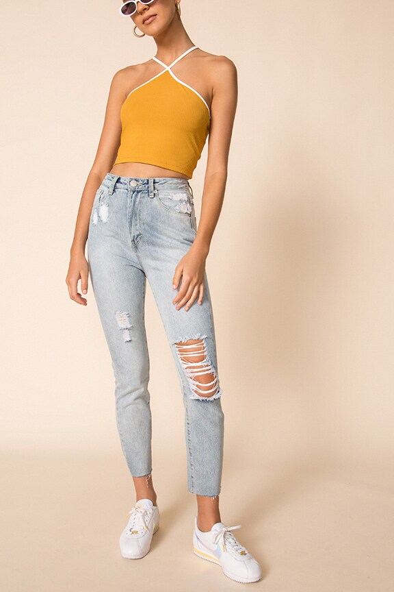 Image 1 of Nina Distressed Jean in Light Blue Wash