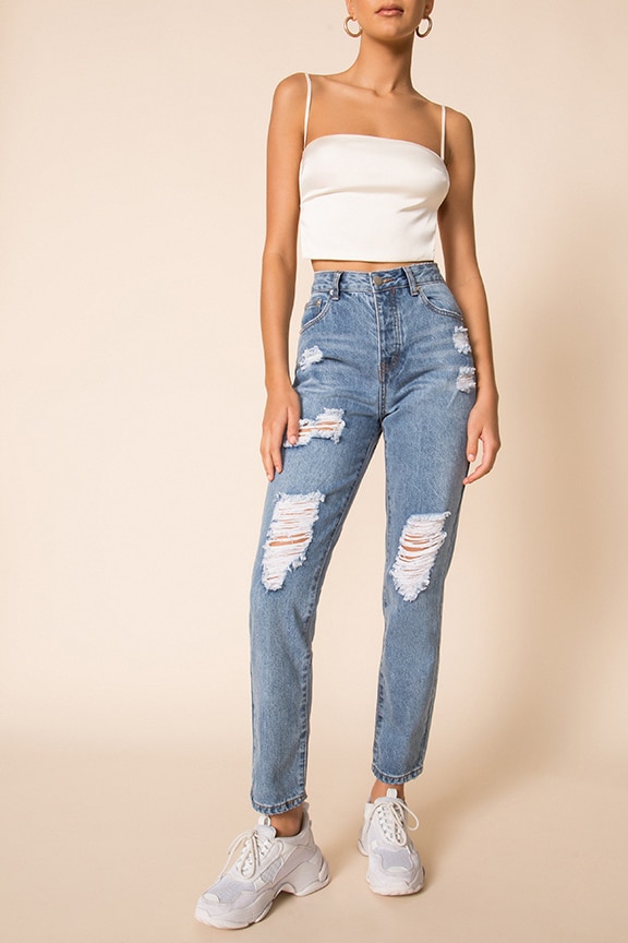 Image 1 of Miranda Distressed Jean in Blue Wash