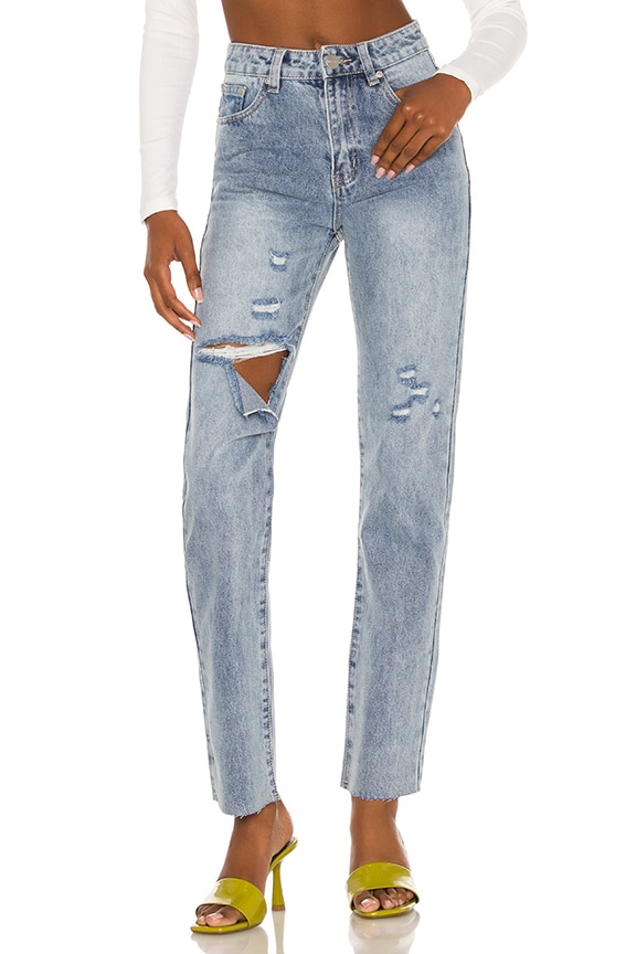 Image 1 of Dylan Distressed Denim Jean in Mid Blue Wash