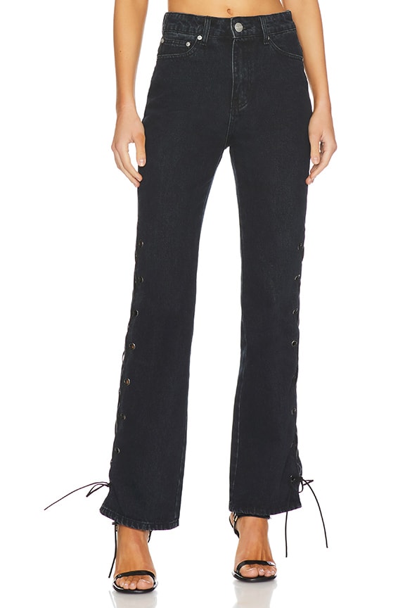 Image 1 of Jayda Lace Up Jean in Washed Black
