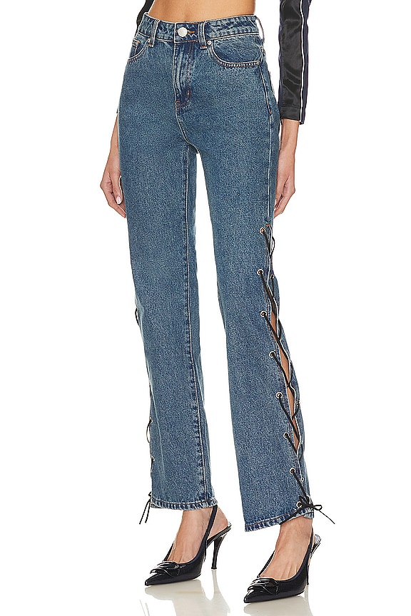 Image 1 of Jayda Lace Up Jean in Mid Blue Wash