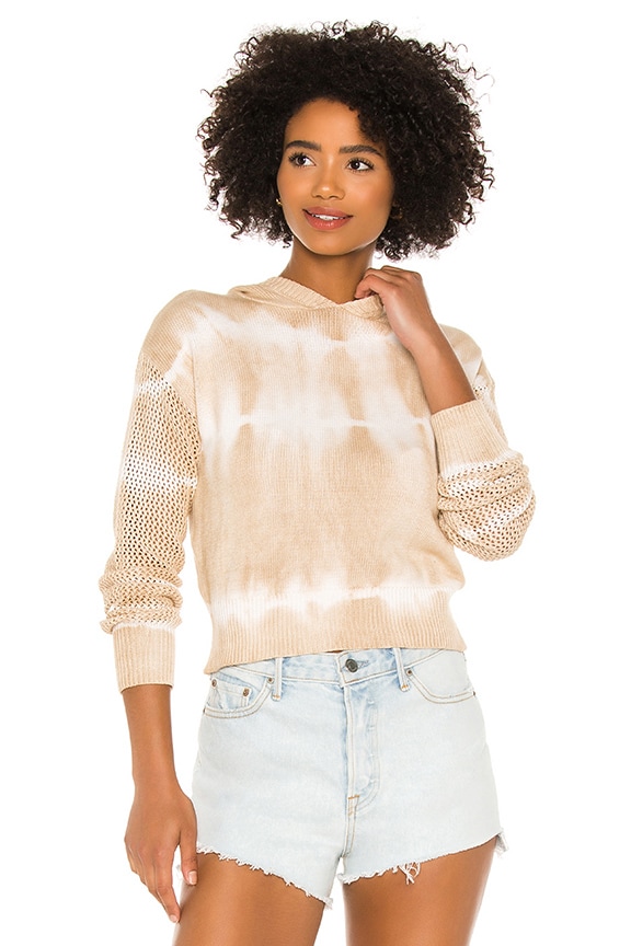 Image 1 of Tallie Hooded Sweater in Beige and White