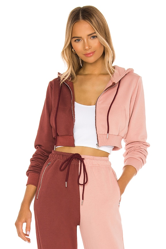 Image 1 of Renna Cropped Hoodie in Pink & Red